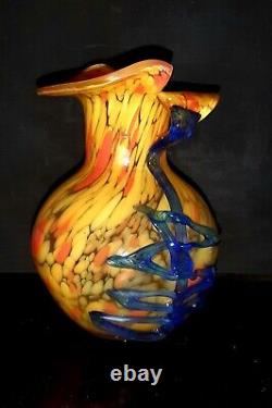 Superbe vase en verre multicolore de style art déco tchèque/bohémien des années 1930