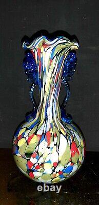 Superbe vase en verre multicolore de style art déco tchèque/bohémien des années 1930