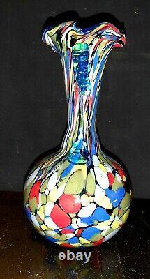 Superbe vase en verre multicolore de style art déco tchèque/bohémien des années 1930