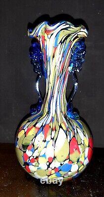 Superbe vase en verre multicolore de style art déco tchèque/bohémien des années 1930