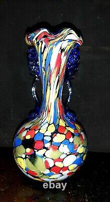 Superbe vase en verre multicolore de style art déco tchèque/bohémien des années 1930