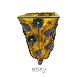 Superbe vase en verre soufflé ambré de Murano vénitien ancien, cage de 17,5 pouces de hauteur