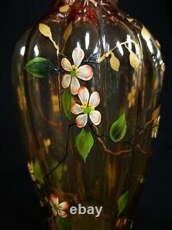 TRÈS RARE Vase en verre d'art Fenton doré Amberina peint à la main