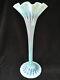 Tall Kempton Victorian Blue Opalescent Trompette Art Verre Vase C1890