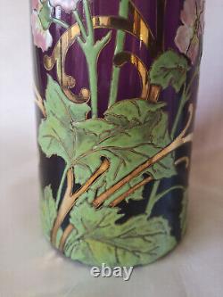 Tall Legras'sofia' Art Nouveau Amethyst Gilded & Enamelled Vase En Verre À Papa. 2