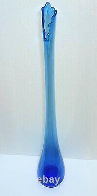 Tall Viking Art Glass Epic 28 Blue Swung Stretch Floor Vase Le Smith Vtg