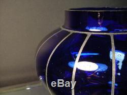 Tchèque Art Glass Wiener Werkstätte 4 1 / 2ht Cobalt Vase Withsilver Powolny Art Déco