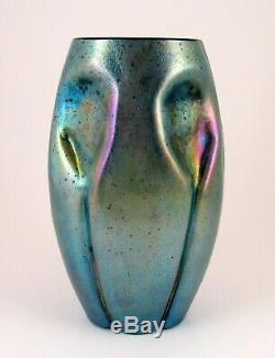 Tchèque Bohême Kralik Silberiris Bleu Cobalt Art Glass Vase Loetz Type