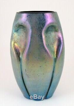 Tchèque Bohême Kralik Silberiris Bleu Cobalt Art Glass Vase Loetz Type