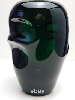 Tchèque Skrdlovice Chunky Sculptural Vert Résumé Art Vase Verre MI Siècle