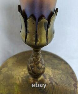 Tiffany Favrile / Studios Vase En Verre D'art En Bronze Base 17.5 Nouveau Pas De Réserve
