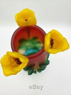 Tommie Rush Verre Trois Fleurs Tulipe Blown Art Vase Signé Lourd
