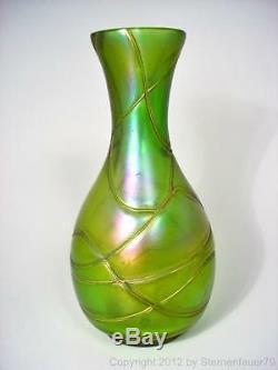 Top Art Nouveau Verre À Bande Iridescent Vase Pallme Koenig Loetz Kralik Green