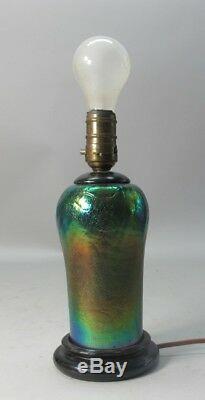 Très Bien Iridized Loetz Bohemian Art Glass Vase Comme Lampe C. 1910 Antique