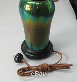 Très Bien Iridized Loetz Bohemian Art Glass Vase Comme Lampe C. 1910 Antique