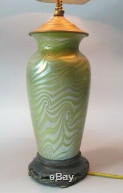 Très Fine Lampe En Verre Art Durand Green King Tut V. 1920 Vase Antique