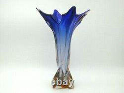 Twisted Murano Art Vase En Verre Bleu Ambre Vintage 1960s Flavio Poli MID Century