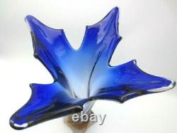 Twisted Murano Art Vase En Verre Bleu Ambre Vintage 1960s Flavio Poli MID Century
