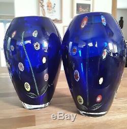 Une Poire Vintage Italienne Murano De Venise Millefiori Bleu Cobalt Art Vases En Verre