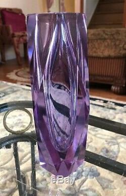 Unique Murano Facettes Sommerso Verre D'art Italien Violet Vase