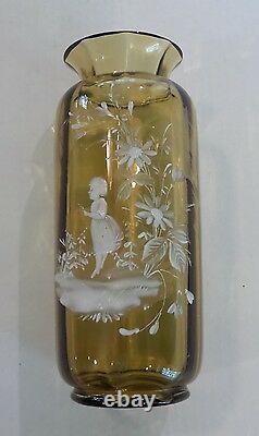 Unusual Antique Moser Golden Topaz Art Glass Mary Gregory Enamel Décoration
