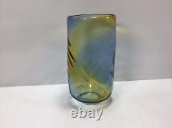 V59 Vase en verre d'art bicolore jaune et bleu vintage