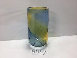 V59 Vase en verre d'art bicolore jaune et bleu vintage