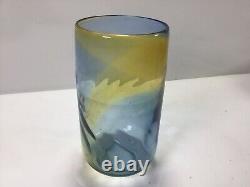 V59 Vase en verre d'art bicolore jaune et bleu vintage