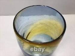 V59 Vase en verre d'art bicolore jaune et bleu vintage