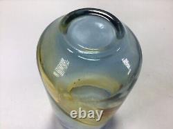 V59 Vase en verre d'art bicolore jaune et bleu vintage