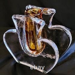 VASE DOUBLE PAROI EN VERRE D'ART Style Murano Signé par l'Artiste Transparent et Ambre LOURD PIÈCE UNIQUE