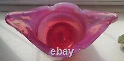VASE EN VERRE ART BULLICANTE ROSE MURANO FRATELLI TOSO DES ANNÉES 1950, 9,5 PO AVEC ÉTIQUETTE