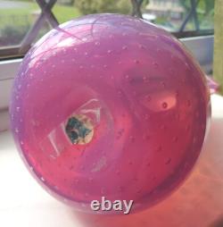 VASE EN VERRE ART BULLICANTE ROSE MURANO FRATELLI TOSO DES ANNÉES 1950, 9,5 PO AVEC ÉTIQUETTE