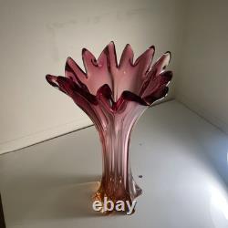VASE EN VERRE ART POLI SEGUSO SOMMERSO FACETÉ AMBRE/ROUGE DE 13,5'' VINTAGE MURANO