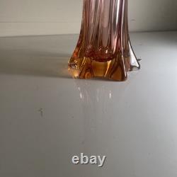 VASE EN VERRE ART POLI SEGUSO SOMMERSO FACETÉ AMBRE/ROUGE DE 13,5'' VINTAGE MURANO