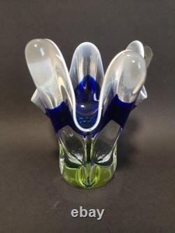 VASE EN VERRE D'ART PAR JOSEF HOSPODKA POUR LES VERRERIES DE CHRIBSKA 1960 (K33) Bleu Vert