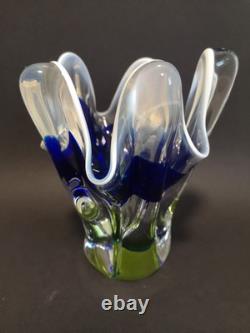 VASE EN VERRE D'ART PAR JOSEF HOSPODKA POUR LES VERRERIES DE CHRIBSKA 1960 (K33) Bleu Vert