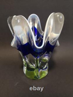 VASE EN VERRE D'ART PAR JOSEF HOSPODKA POUR LES VERRERIES DE CHRIBSKA 1960 (K33) Bleu Vert