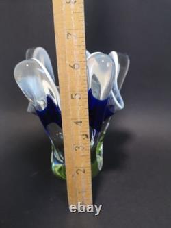 VASE EN VERRE D'ART PAR JOSEF HOSPODKA POUR LES VERRERIES DE CHRIBSKA 1960 (K33) Bleu Vert