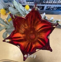 VASE EN VERRE D'ART VINTAGE MURANO AMBRE/ROUGE SOMMERSO FACETÉ POLI SEGUSO