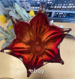 VASE EN VERRE D'ART VINTAGE MURANO AMBRE/ROUGE SOMMERSO FACETÉ POLI SEGUSO