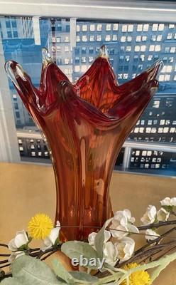 VASE EN VERRE D'ART VINTAGE MURANO AMBRE/ROUGE SOMMERSO FACETÉ POLI SEGUSO