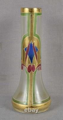 VASE EN VERRE ÉMAILLÉ ART NOUVEAU AUTRICHIEN / ALLEMAND DES ANNÉES 1910