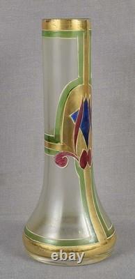 VASE EN VERRE ÉMAILLÉ ART NOUVEAU AUTRICHIEN / ALLEMAND DES ANNÉES 1910