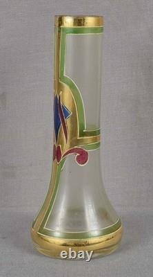 VASE EN VERRE ÉMAILLÉ ART NOUVEAU AUTRICHIEN / ALLEMAND DES ANNÉES 1910