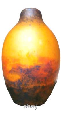 VASE GRAND EN VERRE PÂTE ÉPAIS ART DÉCO MULLER FRÈRES 1920 Signé 30 Cms