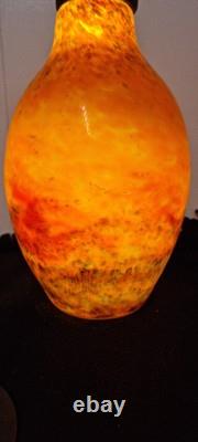 VASE GRAND EN VERRE PÂTE ÉPAIS ART DÉCO MULLER FRÈRES 1920 Signé 30 Cms