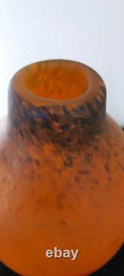 VASE GRAND EN VERRE PÂTE ÉPAIS ART DÉCO MULLER FRÈRES 1920 Signé 30 Cms