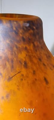 VASE GRAND EN VERRE PÂTE ÉPAIS ART DÉCO MULLER FRÈRES 1920 Signé 30 Cms