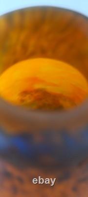 VASE GRAND EN VERRE PÂTE ÉPAIS ART DÉCO MULLER FRÈRES 1920 Signé 30 Cms